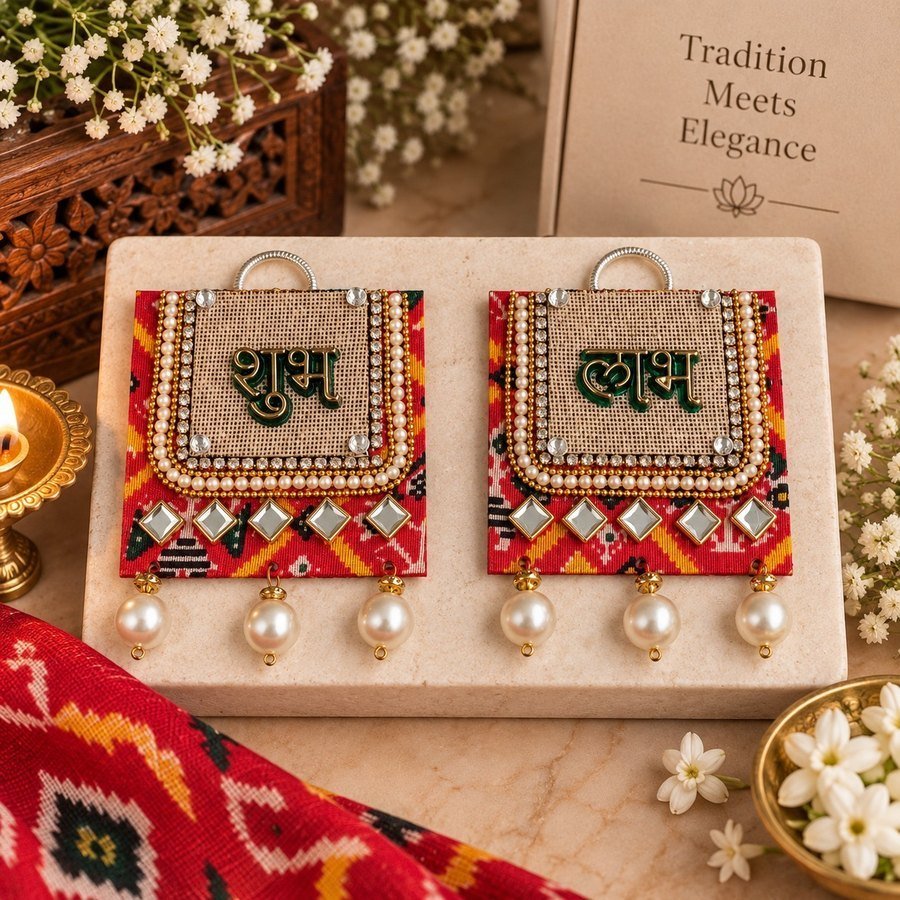 Patola Shubh-Labh pair with pearl drops, Festive & Pooja, Tirth Enterprise