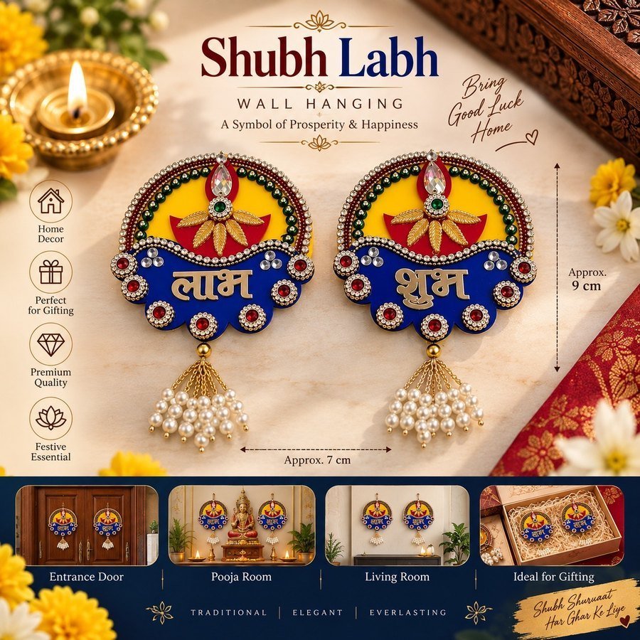 Royal blue Shubh-Labh with pearl jhumka, Festive & Pooja, Tirth Enterprise