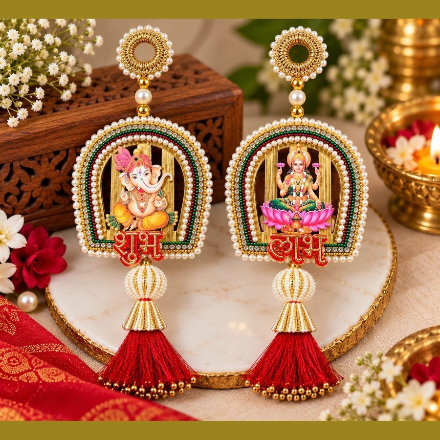 Ganesh-Lakshmi hanging pair with silk tassels, Festive & Pooja, Tirth Enterprise