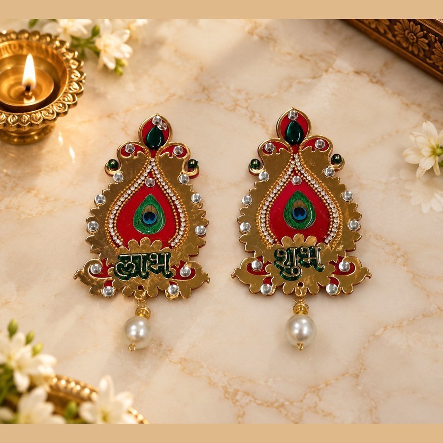 Peacock-feather Shubh-Labh with pearl drop, Festive & Pooja, Tirth Enterprise