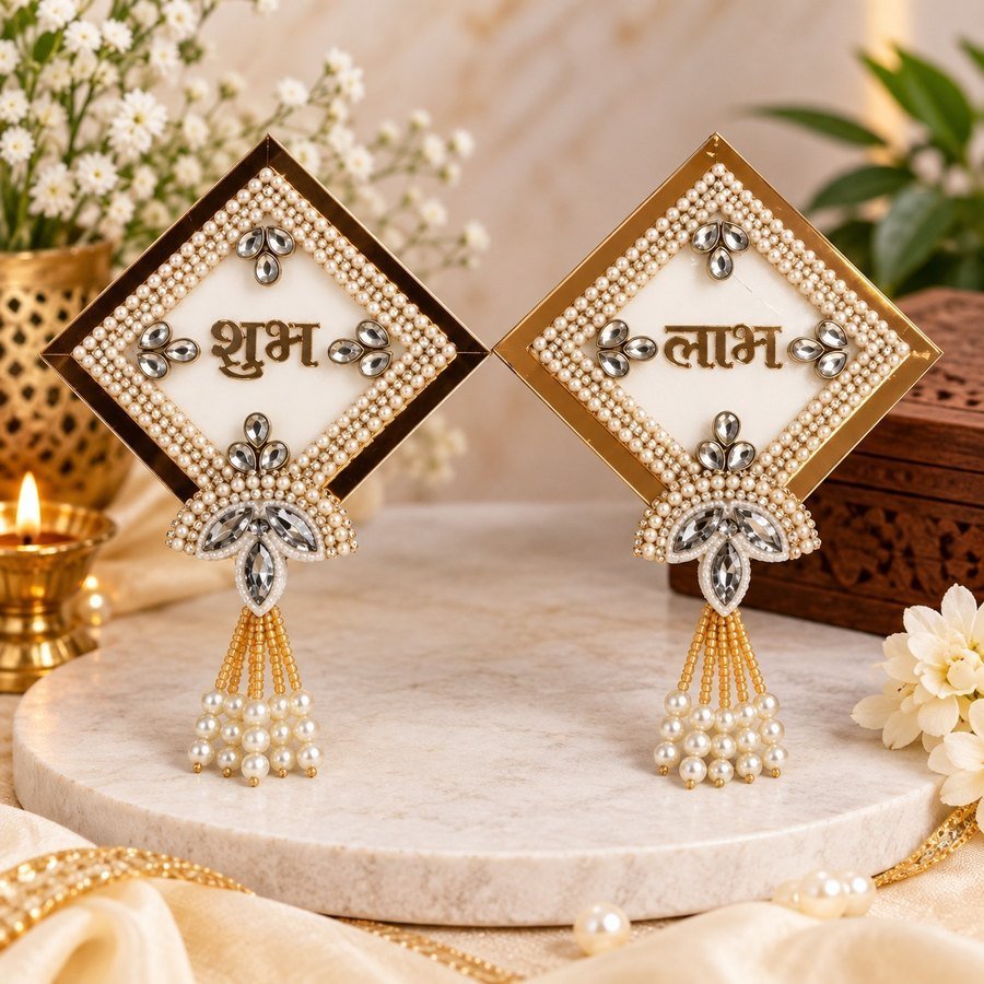 Pearl diamond Shubh-Labh pair, Festive & Pooja, Tirth Enterprise